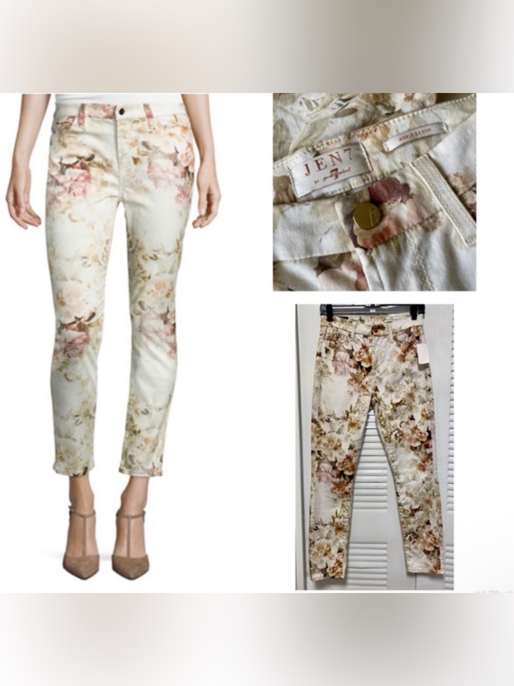 JEN7 By For All Mankind Skinny‎ Ankle Leg Floral Print Stretch Denim